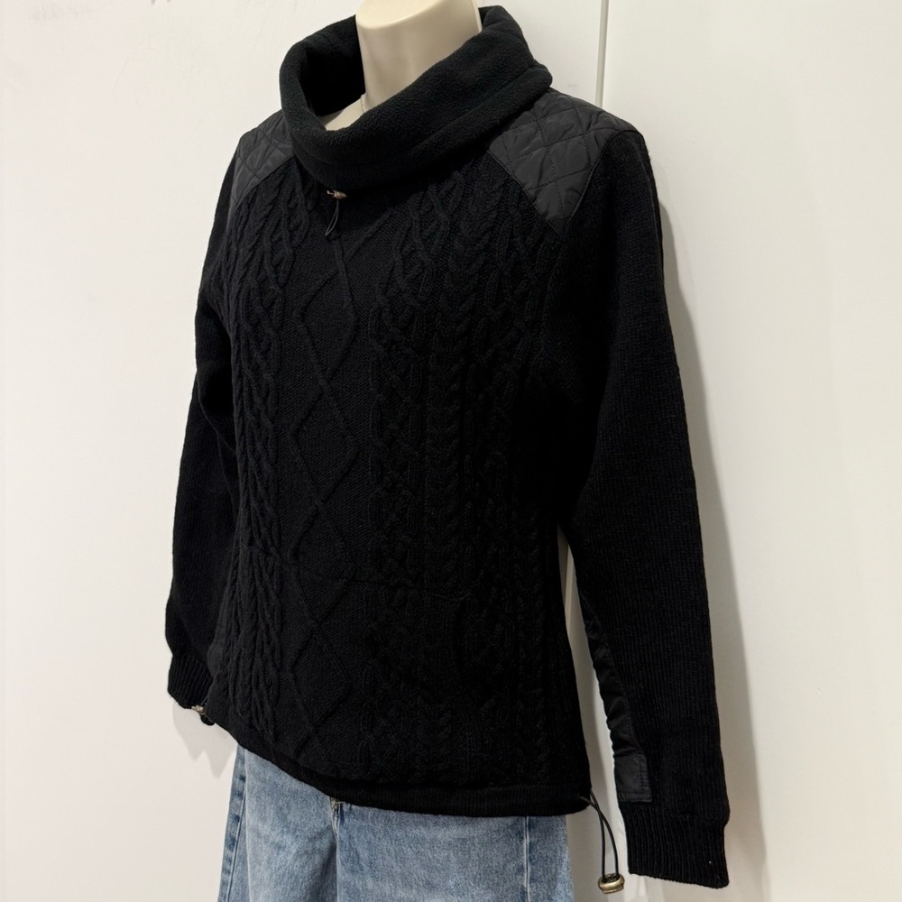 Aran Sweater Market Cowl Neck Aran Sweater XS Black Cable Knit Wool Fisherman - Picture 7 of 11